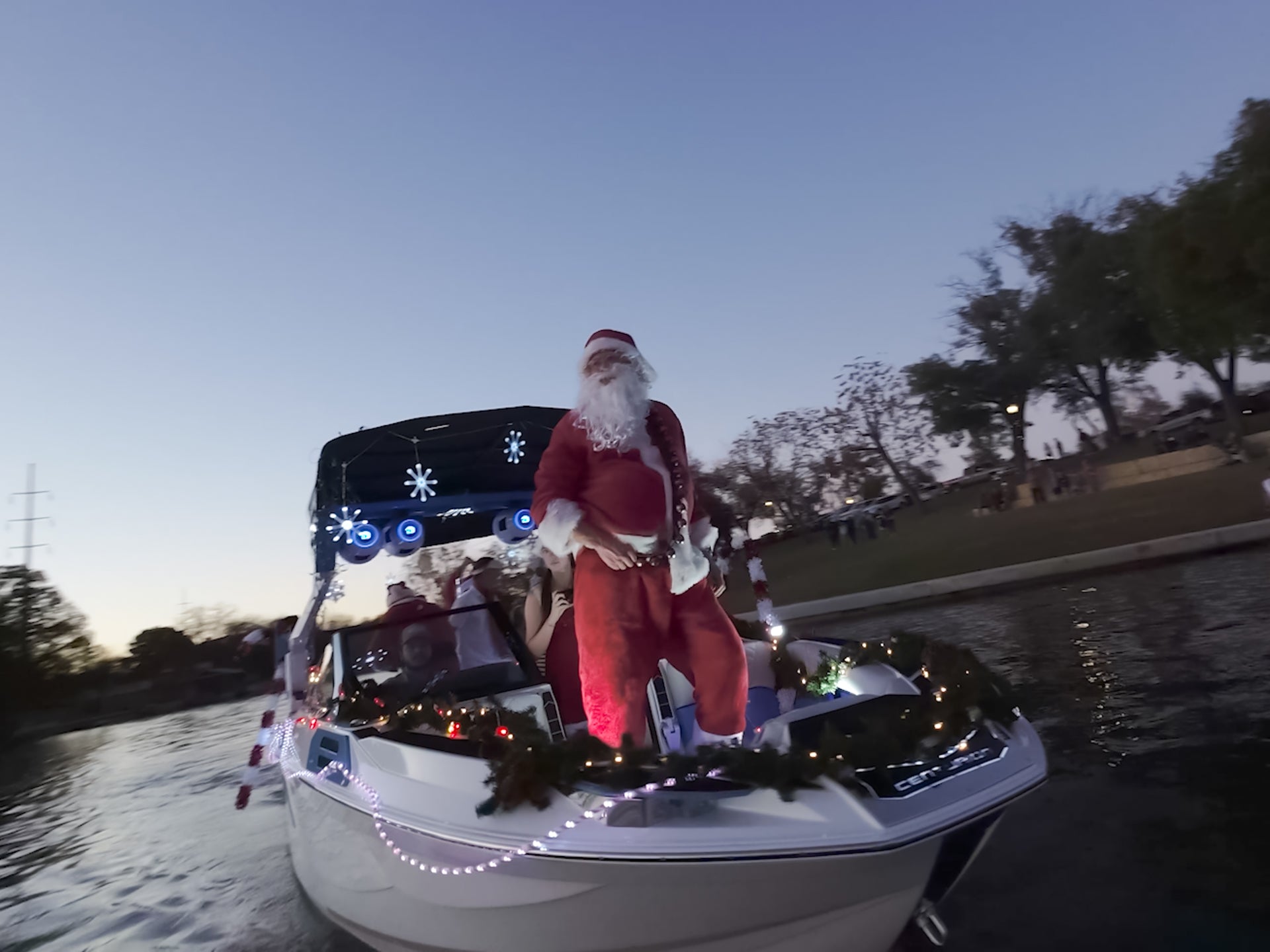 Santa at the first-ever Holiday Boat Parade in Marble Falls Texas