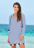 Essentials Navy Stripe Coverluxe Hooded Cover Up (502-NSE)