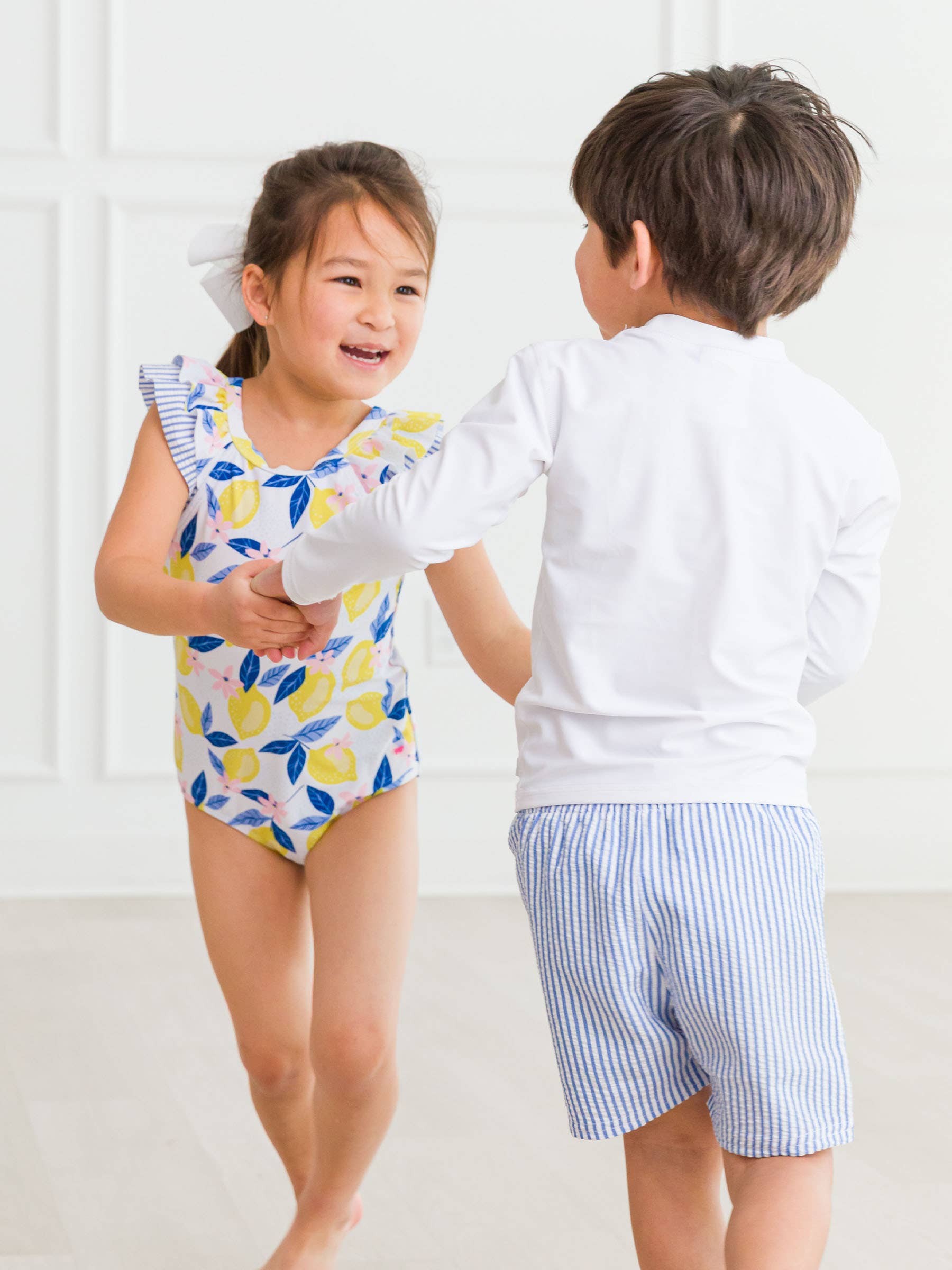 Boys Periwinkle Blue Seersucker Swim Trunks