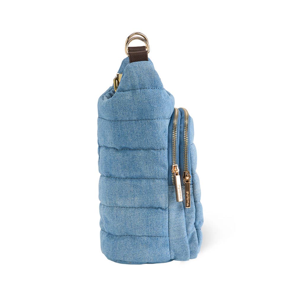 Light Denim HydroBag® with Gold Hardware and Denim overlaid Vegan Leather Strap