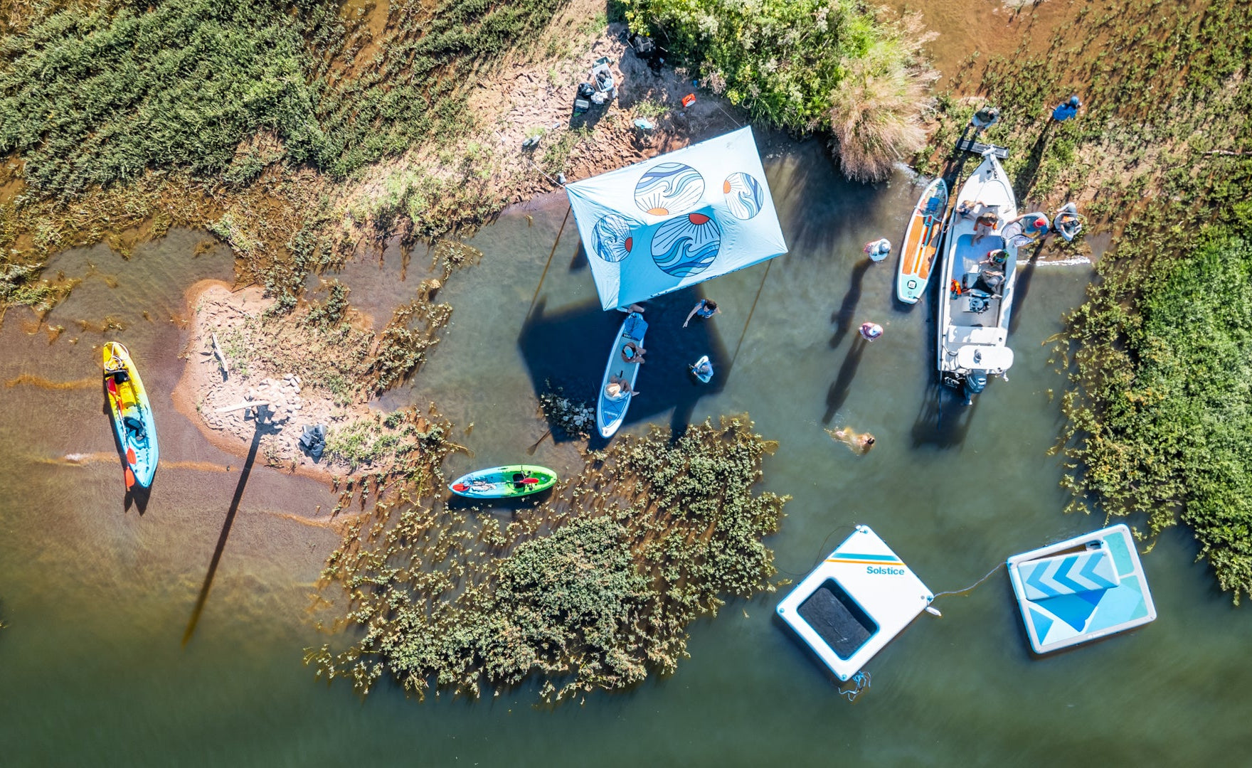 WaterTied Outfitters rental kayaks, rental stand up paddle boards, and inflatable dock.