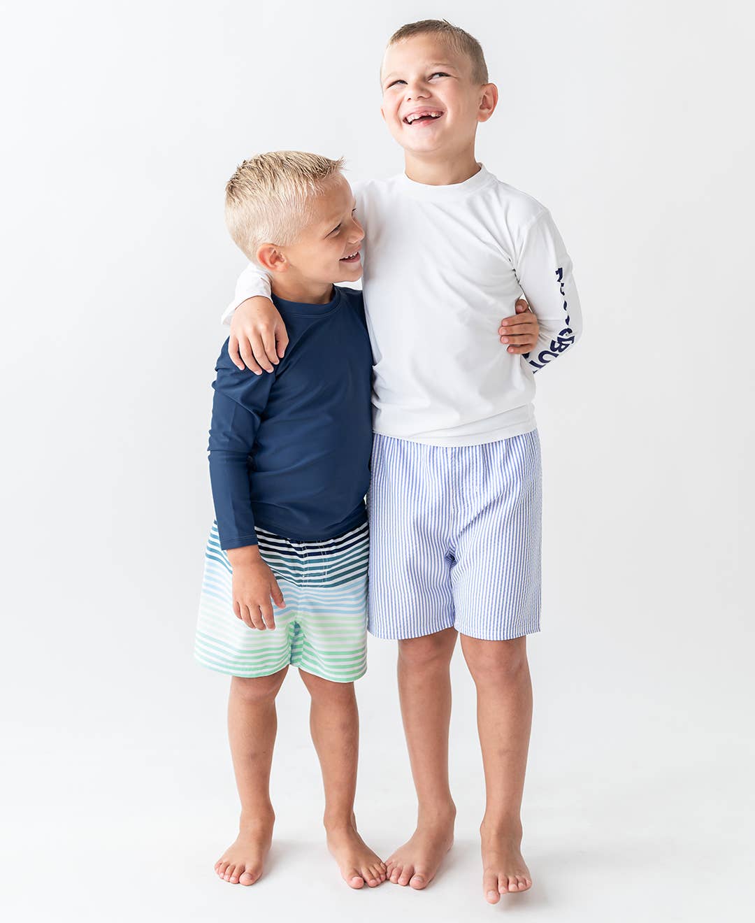 Boys Periwinkle Blue Seersucker Swim Trunks